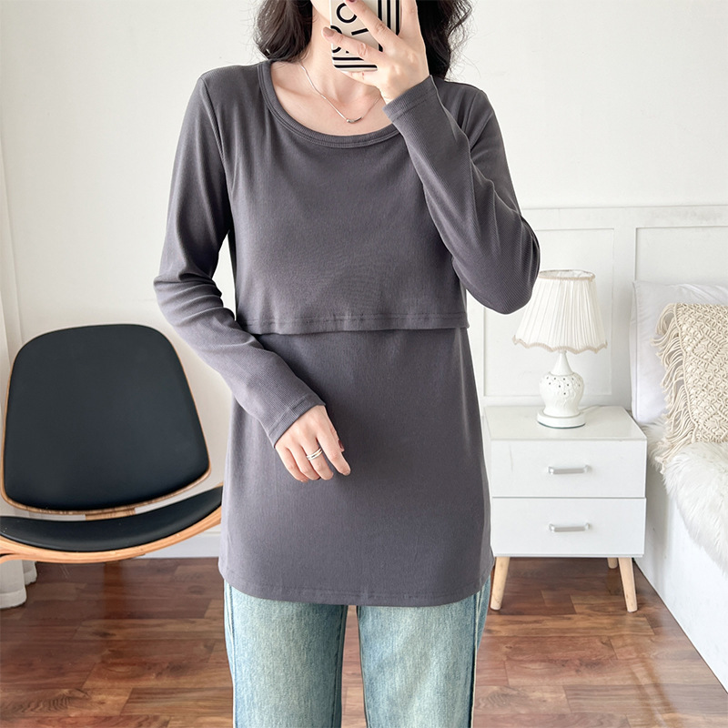 Autumn and Winter Slim-fit Slimming Pregnant Women's Base Shirt Breast-feeding Clothes High Elastic Maternity Clothes Basic Joker with Breast-feeding Pad Autumn and Winter Slim-fit Slimming Pregnant Women's Base Shirt Breast-feeding Clothes High Elastic Maternity Clothes Basic Joker with Breast-feeding Pad