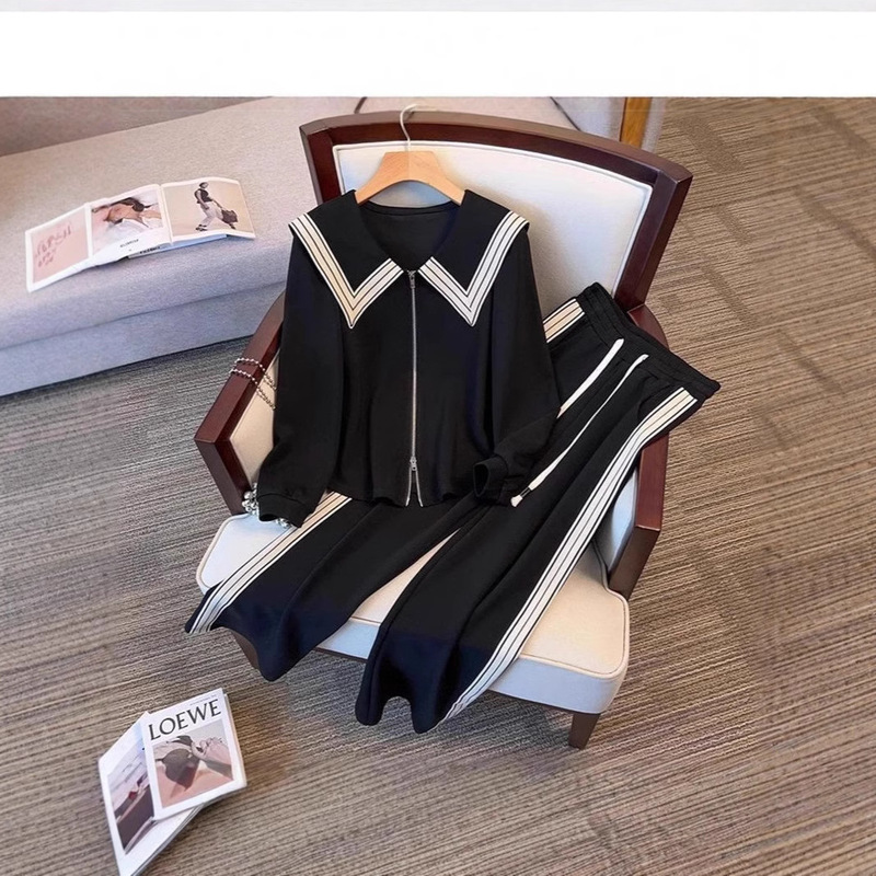 Ladies' Fashion Casual Zipper Sports 2-Piece Set Collar Top Ladies' Fashion Casual Zipper Sports 2-Piece Set Collar Top