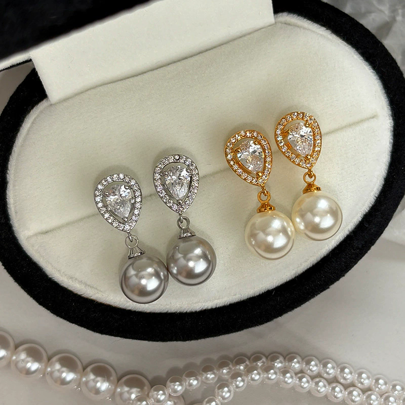 Orecchini a goccia di alta gamma con perle dello stesso stile, marca S, di Zhao Lusi e Xu Yan, realizzati in argento sterling 925 e zirconi 5A._voghion.com