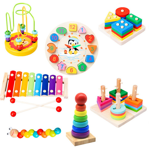 Baby early education toys, mini beads, infant Montessori building block set, knocking piano, twisted insect educational gift