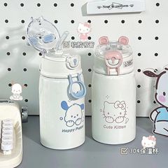 漫画のケイティ猫のパチャ犬の大容量の保温カップの学生のコップのステンレスのストローの携帯の保温カップ