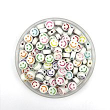 DIY儿童彩色亚克力串珠饰品配件 10MM彩色扁圆笑脸混色字母珠