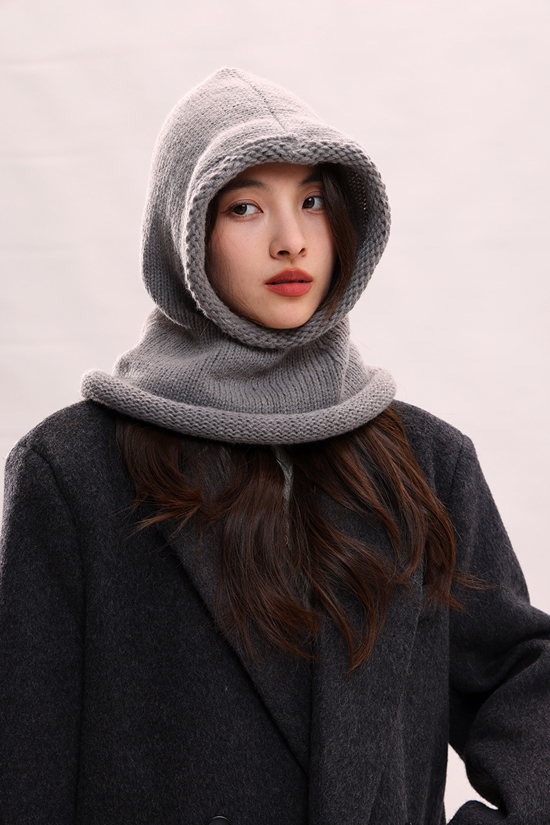 Cagoule coréenne pour enfants, couleur unie, col chaud, protection des oreilles, bonnet tricoté pour couple, pour hommes_voghion.com