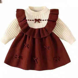 秋冬女童甜美荷叶边毛衣裙女宝宝连衣裙公主裙婴儿1到3岁针织裙