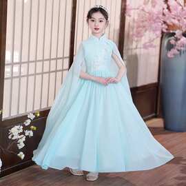 儿童汉服女童古筝旗袍中国风中大童夏季款雪纺轻纱批风走秀演出服