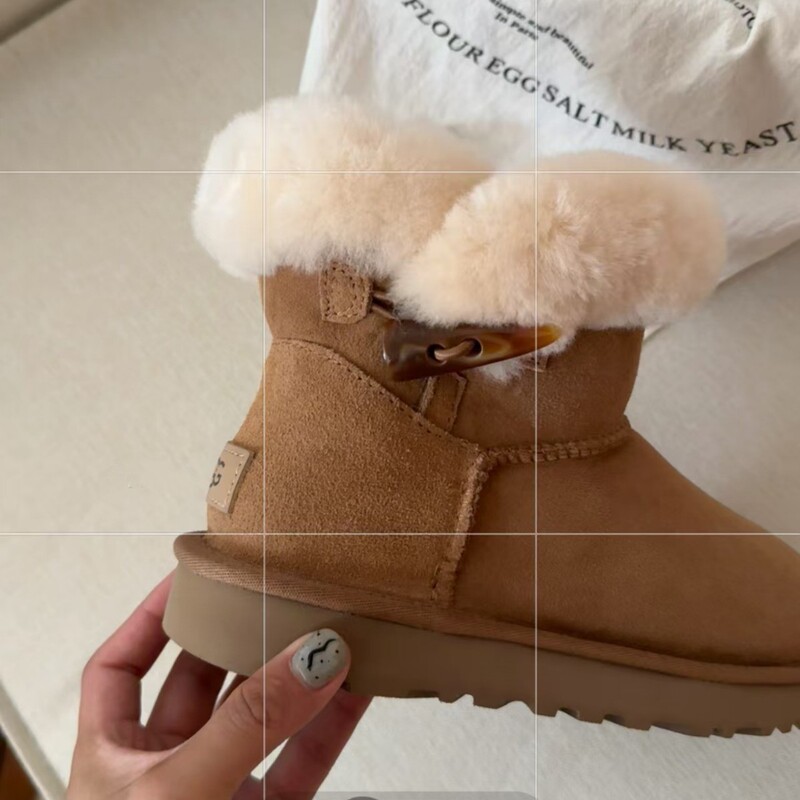 Henan Sangpo Snow Boots, Sheepskin and Fur Integrated, Horn Buckle, Non-Slip, Thick-Soled, Women's Winter Fleece-Lined, Cold-Proof, Warm, Genuine Leather and Fur
