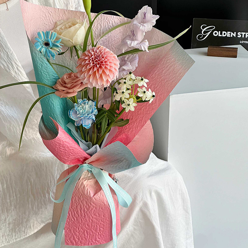 Papel de piedra gradiente textura de papel plegado flor florista embalaje de flores materiales de papel de flor impermeable engrosado sensación de alta calidad