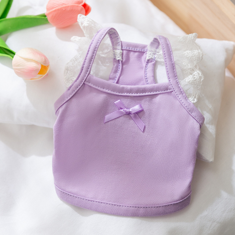 Primavera y verano perros princesa coreana color caramelo de encaje chaleco de manga volante gato Teddy Bo Mei ropa de mascotas