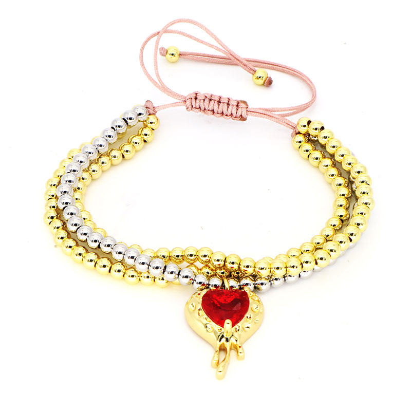 Women's Gender Plating Design Simple Style Heart Shape Zircon Rope Copper Beaded Bracelets Wholesale