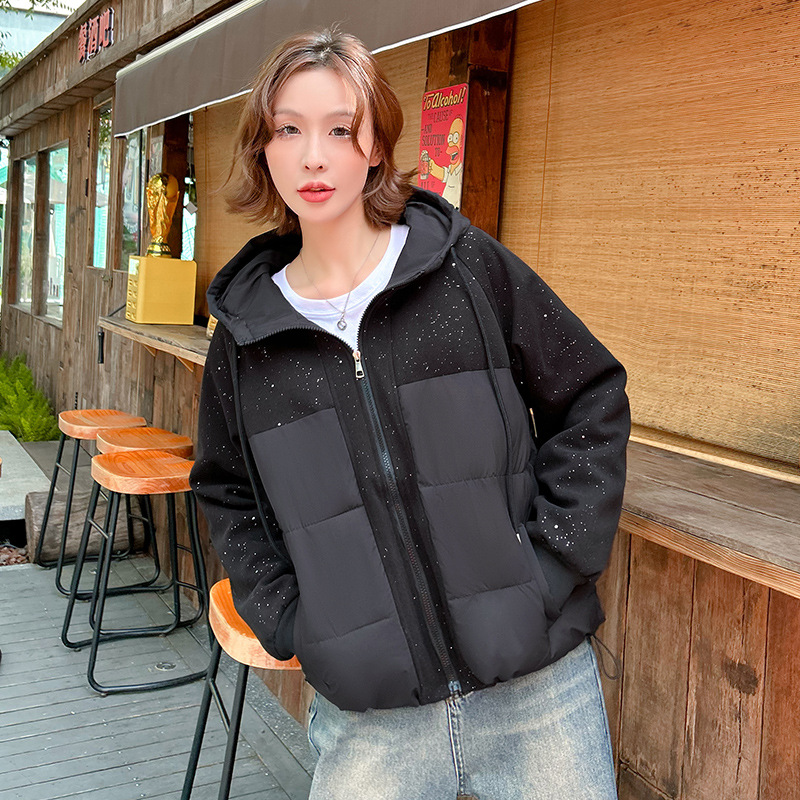 Invierno de 2025 nuevo abrigo de algodón de pluma de moda femenino exterior delgado con capuzas casuales chaqueta de algodón cálida image 2