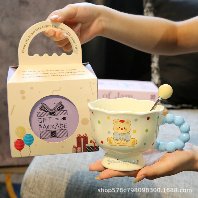 ins风波点小熊陶瓷马克杯高颜值女生杯情侣套装水杯办公室咖啡杯|undefined