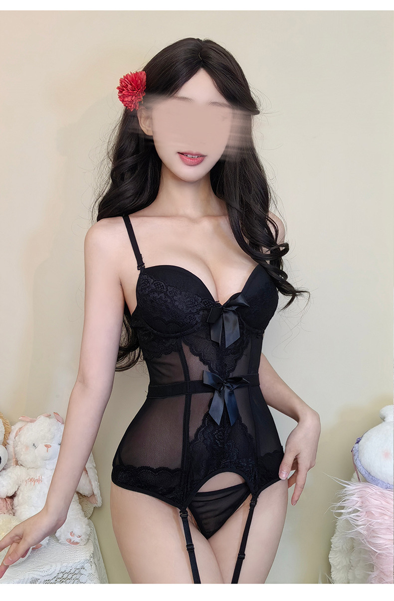 Kimono-Style Lingerie Costume Set with Fish-Bone Waist Sling and Stockings — detail image 11