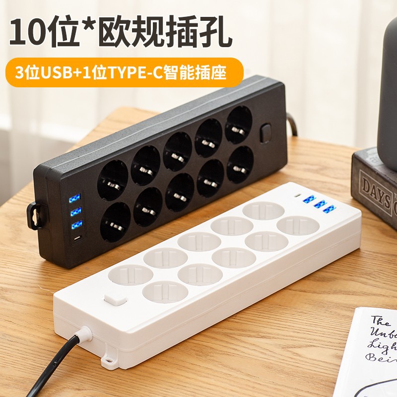 Enchufe USB de cable de enchufe ruso estándar europeo de estilo alemán con interruptor de 10 orificios Enchufe de fila estándar europeo Placa de enchufe al por mayor para el hogar