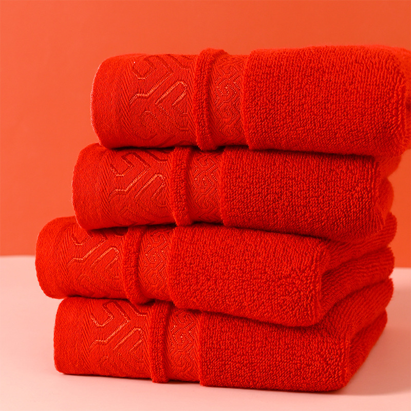 Red towel lint-free pure cotton absorbent wedding gift factory wholesale wedding supplies hand gift face towel