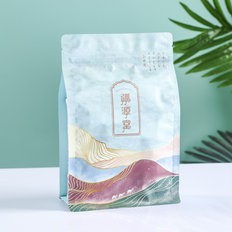 彩印食品包装袋八边封袋自立自封袋塑料真空铝箔咖啡包装袋来图定