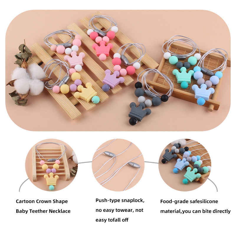Amazon nuevo silicona corona molar collar bebé suministros teether palo masticable colgante collar