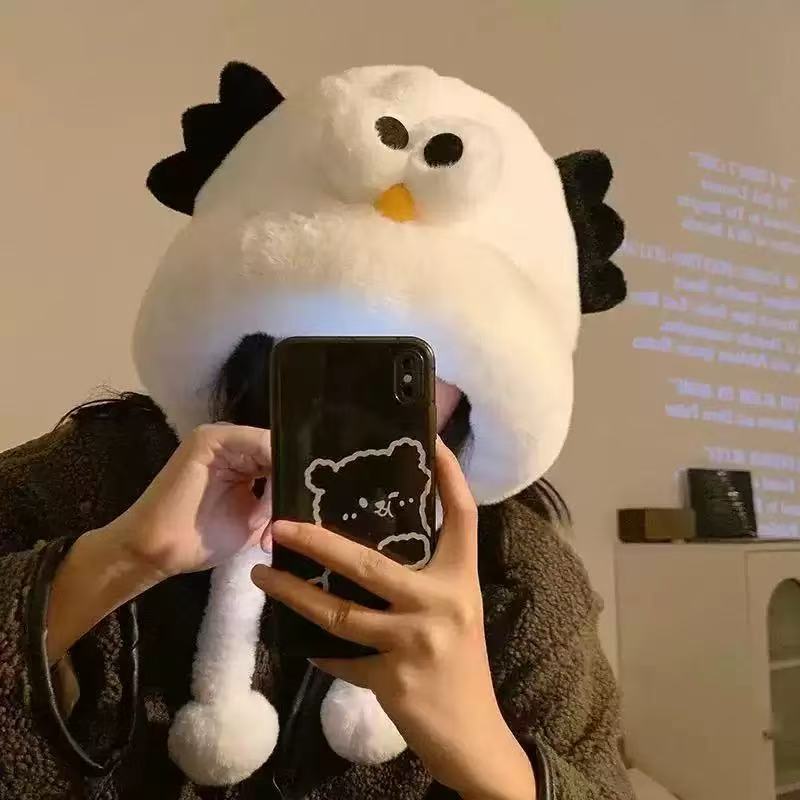 ぬいぐるみクマの帽子女性のための秋と冬 2025 新しいかわいい顔が見える小さな防風暖かい耳保護多用途プルオーバー帽子