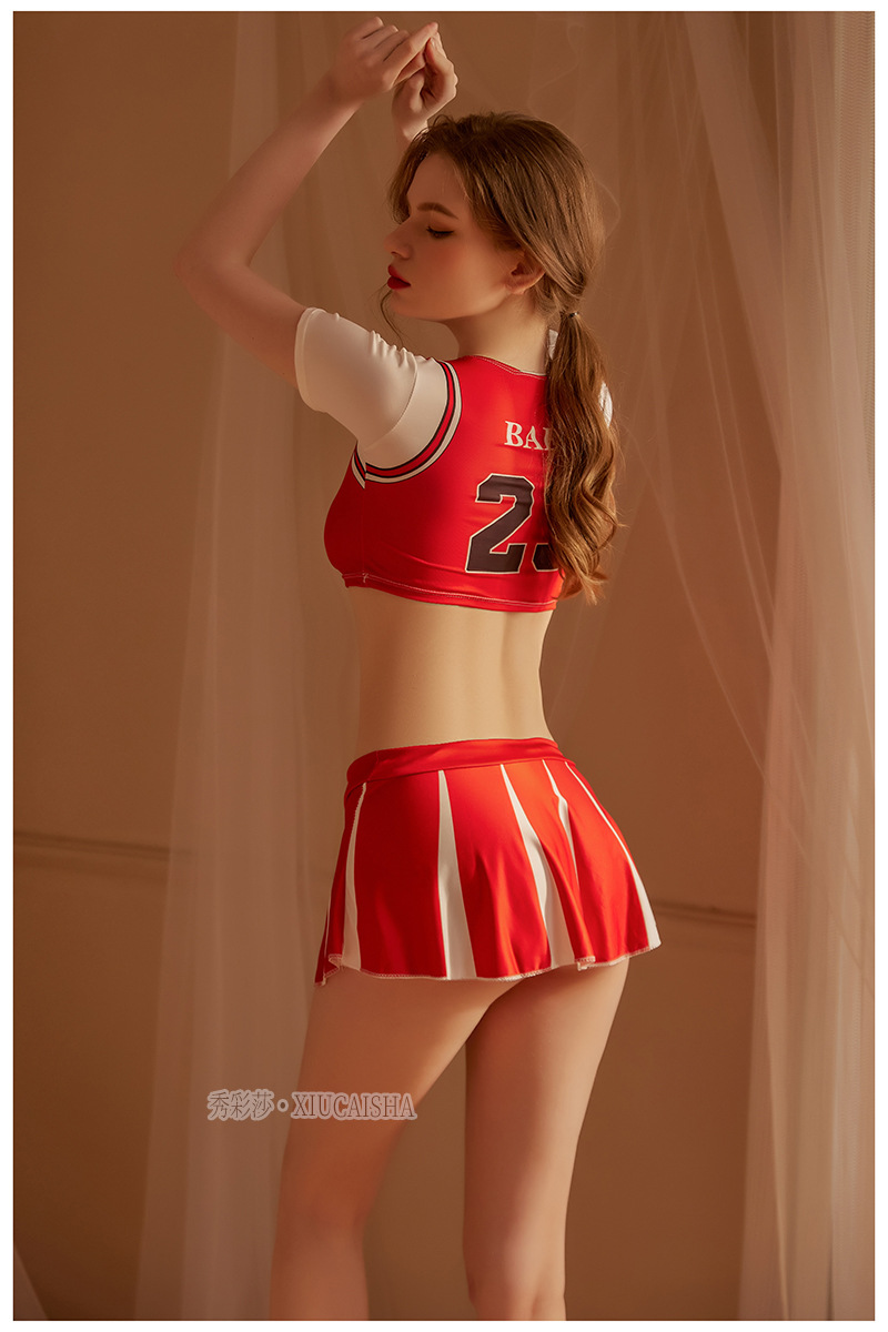 Cheerleader Roleplay Costume Set with Top, Mini Skirt and Thong — detail image 6