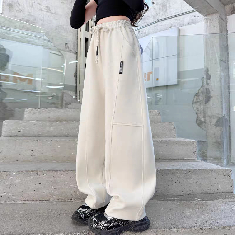 女童洋气裤子春秋季新款韩版时尚宽松百搭显瘦休闲运动阔腿直筒裤|undefined