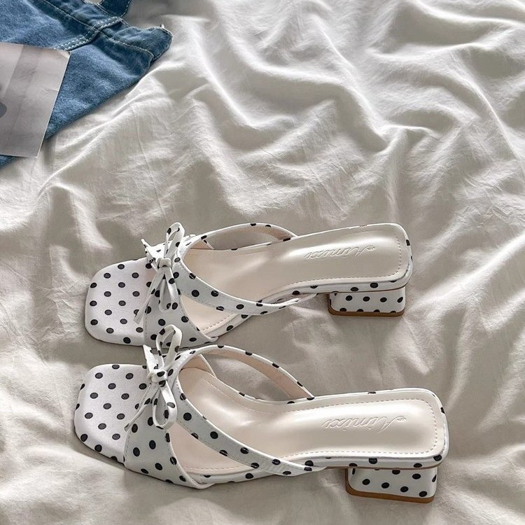 Red beige ondulado punto francés zapatillas de tacón grueso para mujeres 2026 nuevo tipo de verano para usar zapatillas frías antideslizantes image 7