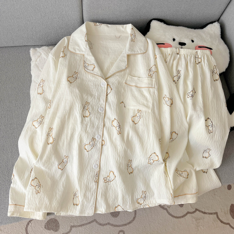 工厂直销云朵棉新款睡衣女长袖长裤开衫翻领卡通大码家居服套装|undefined