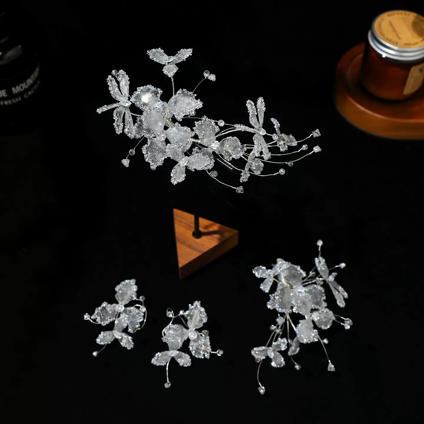 赫拉原创手工韩式滴胶高级水晶仙气发夹影楼写真拍照发饰新娘头饰