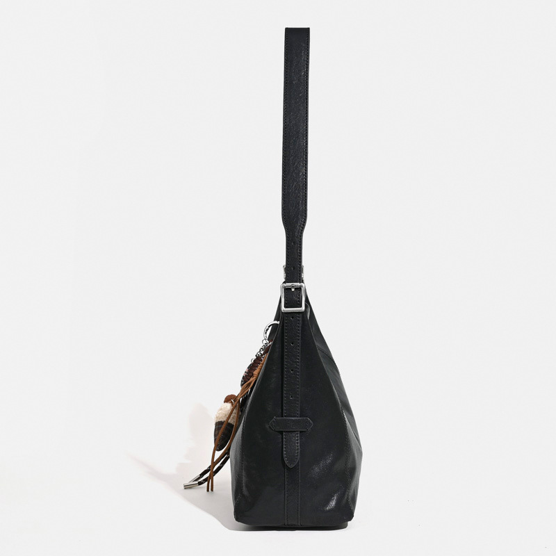 New High-End Luxury Top Grain Cowhide Vegetable Tanned Leather Women's Hobo Bag Large Capacity Shoulder Tote Bag - Thumbnail 4