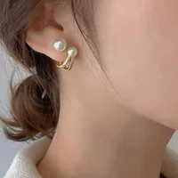 Серебряная игла, винтажный кривой сережки из жемчуга, корейский стиль, образец 925 серебро, блогер, тренд сезона