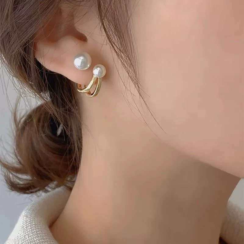Серебряная игла, винтажный кривой сережки из жемчуга, корейский стиль, образец 925 серебро, блогер, тренд сезона