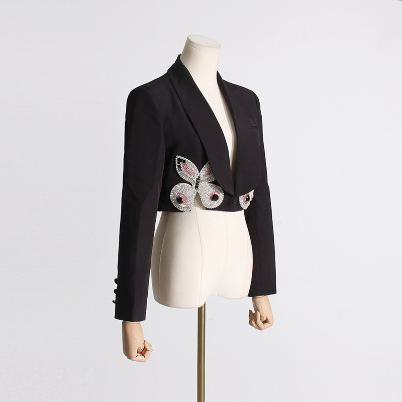 Autumn Special Interest Light Luxury Heavy Industry Butterfly Decorative Blazer High Waist Skirt Two Piece Suit
