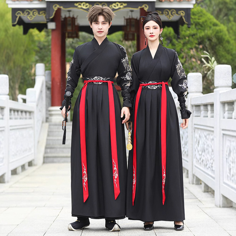 Improved ancient costume martial arts style Hanfu female Chinese style cross collar male student class uniform antique dragon pattern male and female couple suit