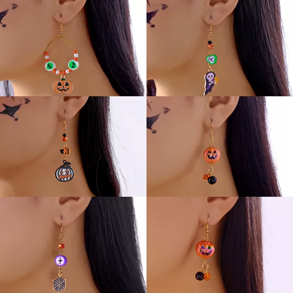 Cross-Border Halloween Earrings Creative Pumpkin Bat Skull Rhinestone Acrylic Earrings Exquisite Diamond Ghost Earrings