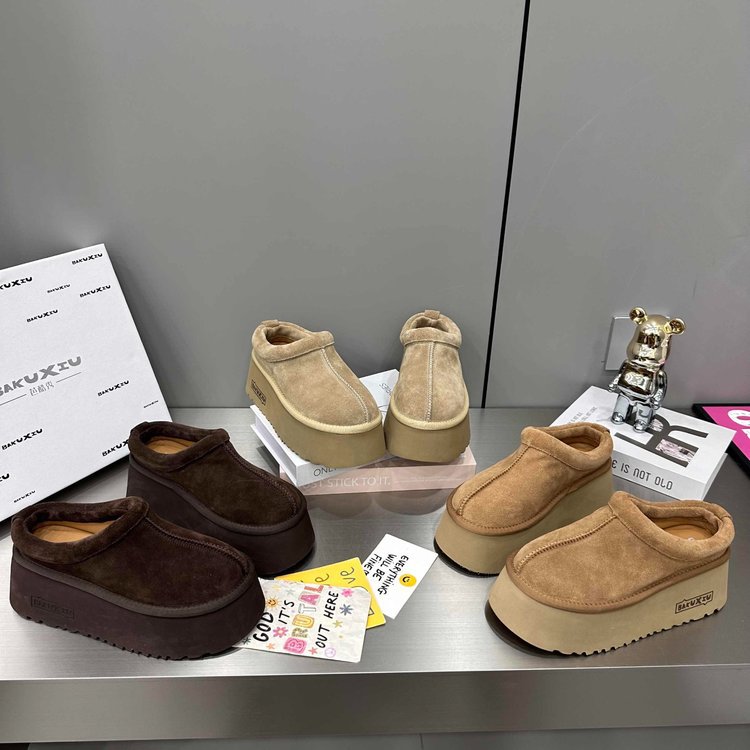 Halvtofflor höst och vinter nya kvinnors retro tjocka sular slip on lata skor casual utomhus platåsula mångsidig trend_voghion.com