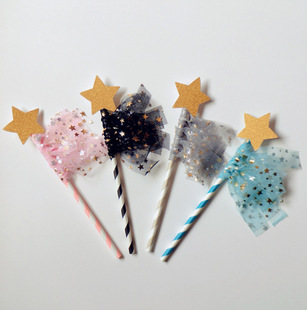 Star Yarn Cake Decoration Pink Blue Black Star Yarn Five-Pointed Star Fairy Yarn