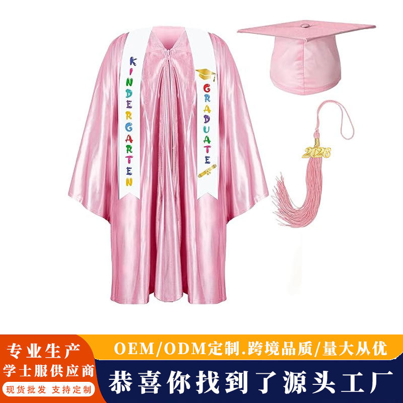 2026 Children's Academic Gown Knitted Graduation Gown Shiny Dress with Hat Tassel and Shawl Graduation Gown Set