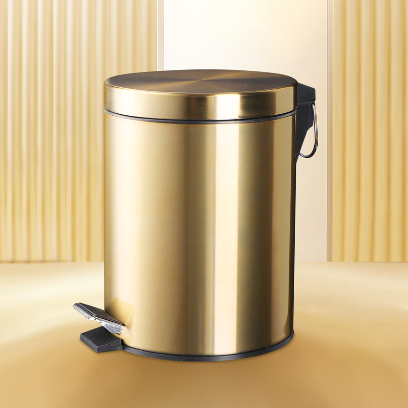 Cross-Border Ou Runzhe 5L Household Stainless Steel Foot-Operated Trash Can with Lid Hotel Golden Trash Can Flip-Top Trash Can