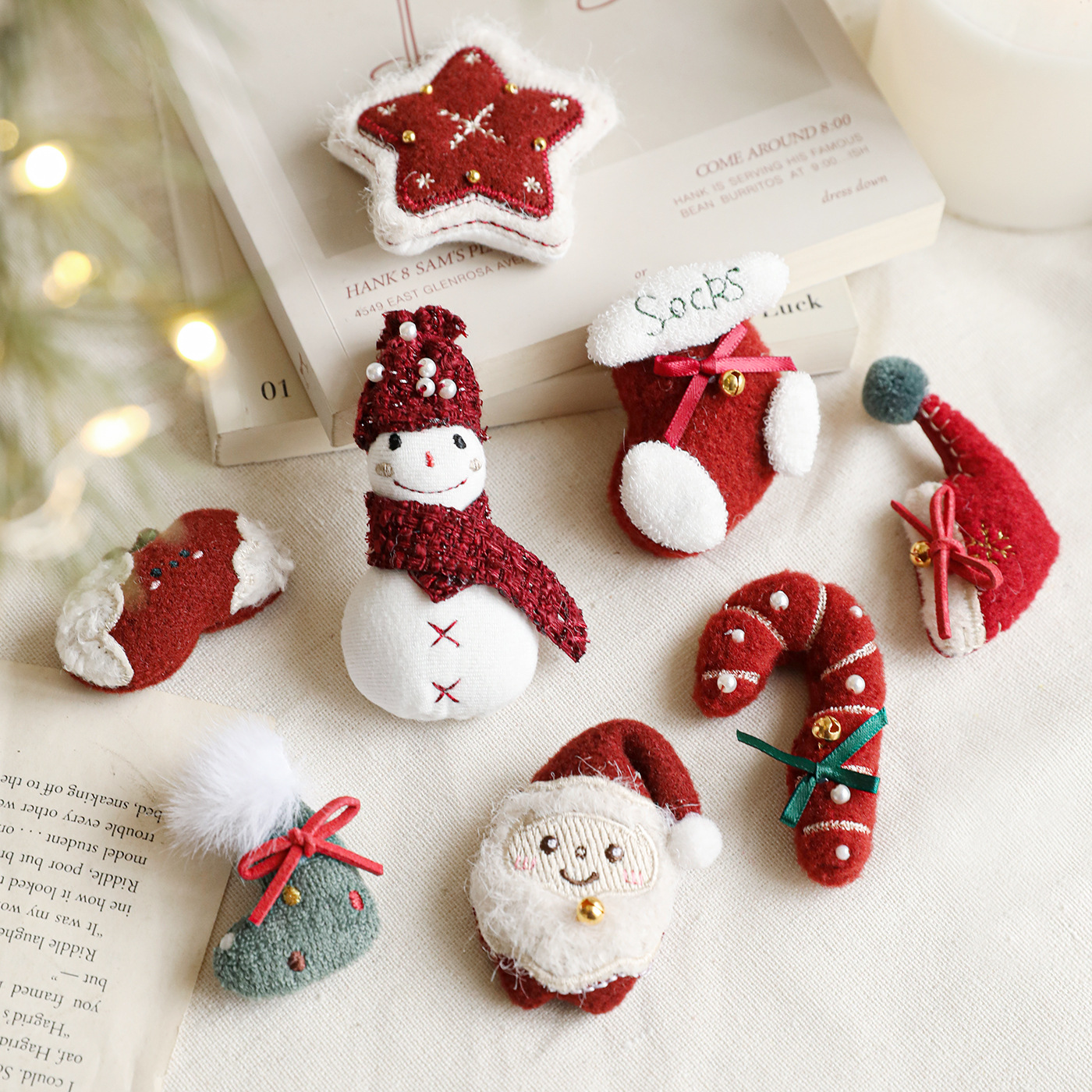 Nuevo magenta blanco dibujos animados decoraciones de Navidad peluche cascada decoración decoración decoración de árbol de Navidad DIY