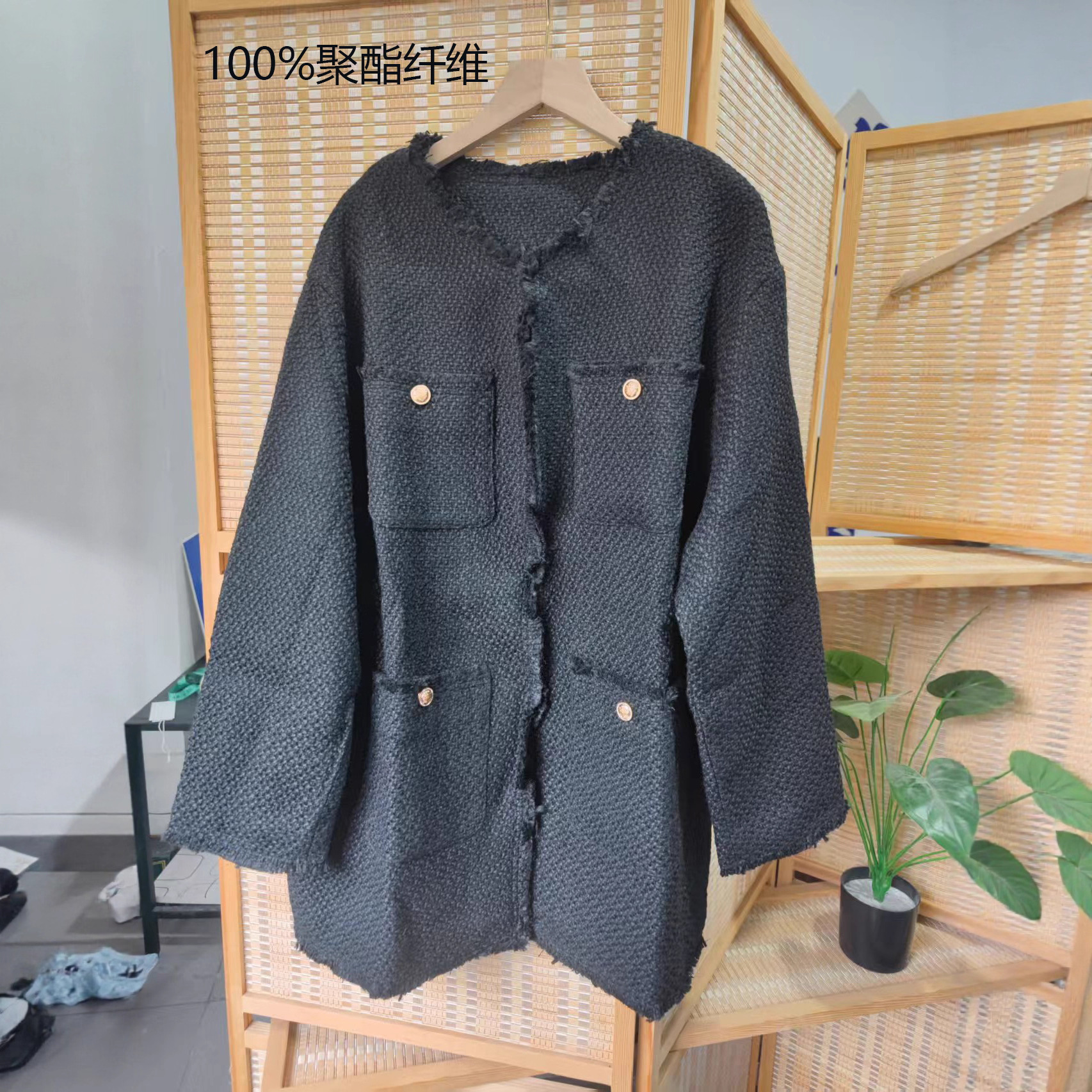 亏清日系时髦粗花呢宽松小香风外套女