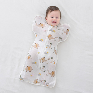 Newborn Baby Swaddle Surrender Style Anti-Jump Spring and Summer Baby Thin Sleeping Bag Universal Bamboo Cotton Newborn Spring and Summer Thin Sleeping Bag
