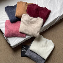 2025秋冬款100%纯山羊绒衫女长绒拉绒时尚毛衣V领无缝宽松针织衫