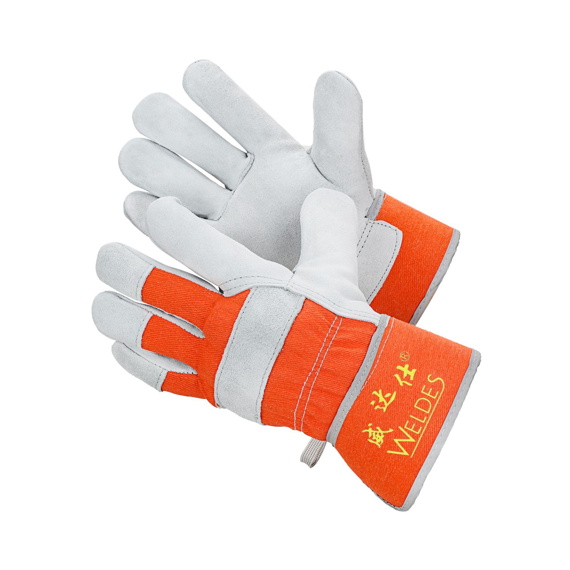 本色牛二层橘红色纯棉布搬运工作手套花园园艺手套