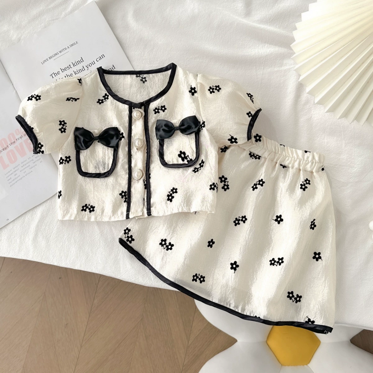 Летний милый детский комплект, мини-юбка, корейский стиль, стиль Chanel, с коротким рукавом