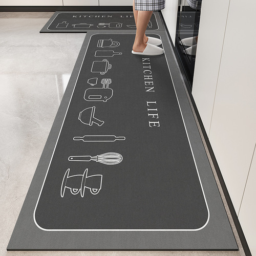 Kitchen mat, durable and slip-resistant mat, water-absorbent foot mat, easy to clean, household daikin mud carpet, geometric pattern