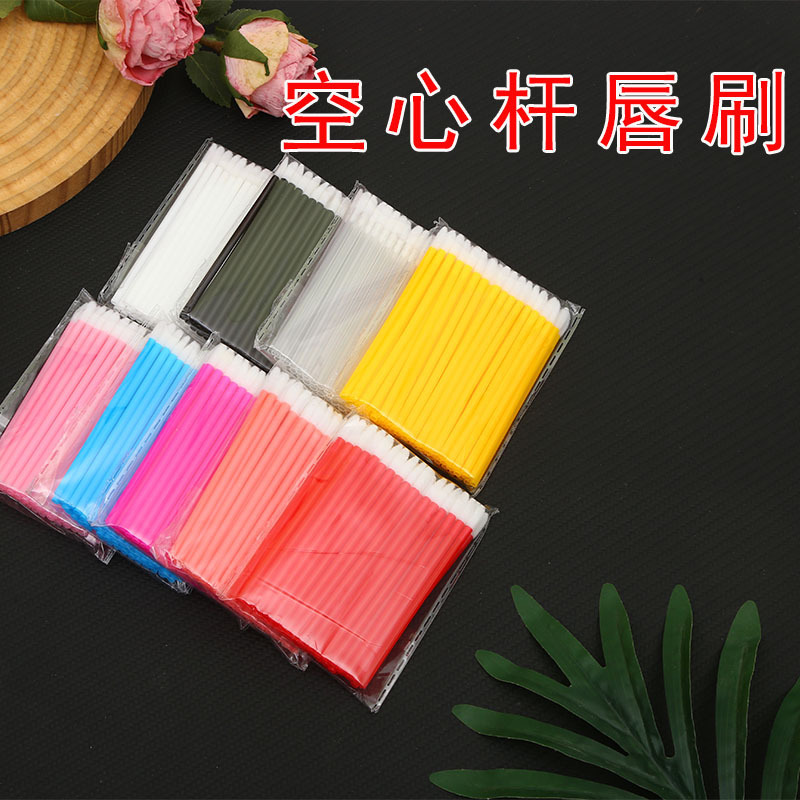 Pinceles flocados para labial 50 piezas de plástico y nylon con mango corto para maquillaje de labios image 3