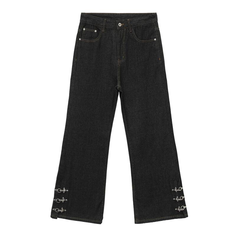 Quần jeans nam ống loe nhẹ denim thô đen, cạp vừa, dáng cơ bản, dài quần — Denim đen