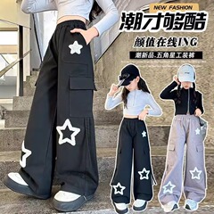 アメリカのハイストリートデザインパンツ女性の夏の新スタイル 2025 レトロマルチポケットスターパッチルーズワイドレッグパンツ