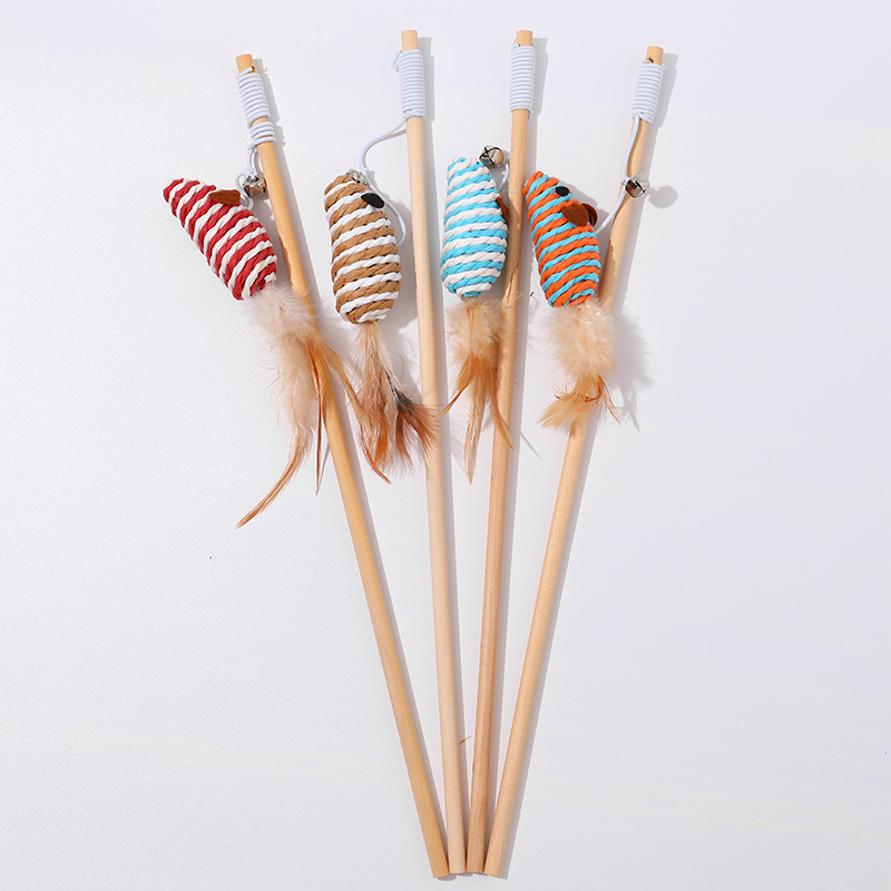 Juego de Varitas de Plumas para Gatos de Cuerda de Cáñamo Con Plumas y Cascabel para Gatos