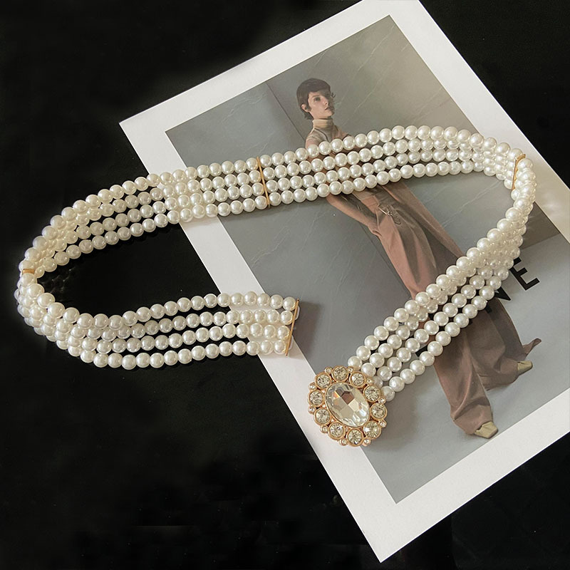 Wholesale Full Pearl Braided Rhinestone Inlaid Beaded Elastic Belt Nihaojewelry display picture 5