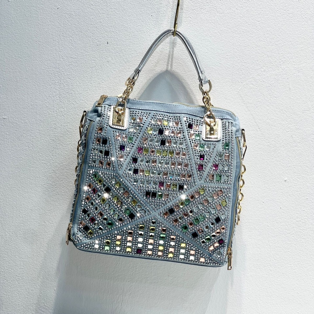 24 nuevos bolsos de mujer de moda tejida europea y americana, bolso de mezclilla de diamantes calientes, bolso de hombro de mensajero de viaje de gran capacidad con diamantes