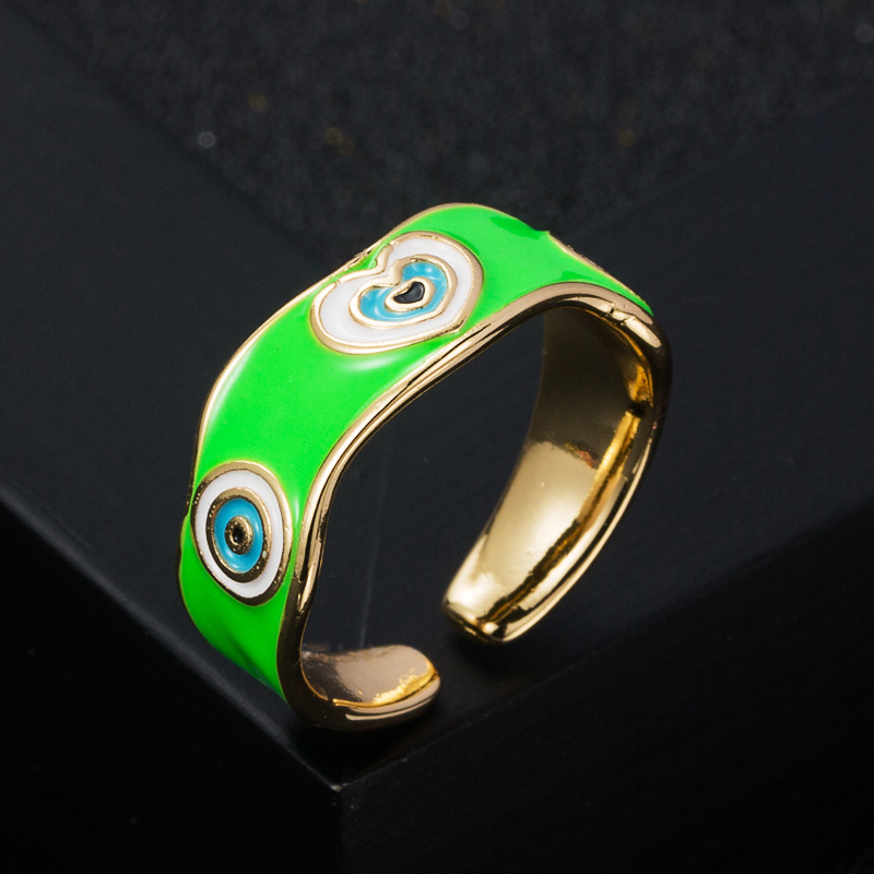 Fashion Copper Plated Real Gold Drip Oil Enamel Heart Open Ring display picture 5